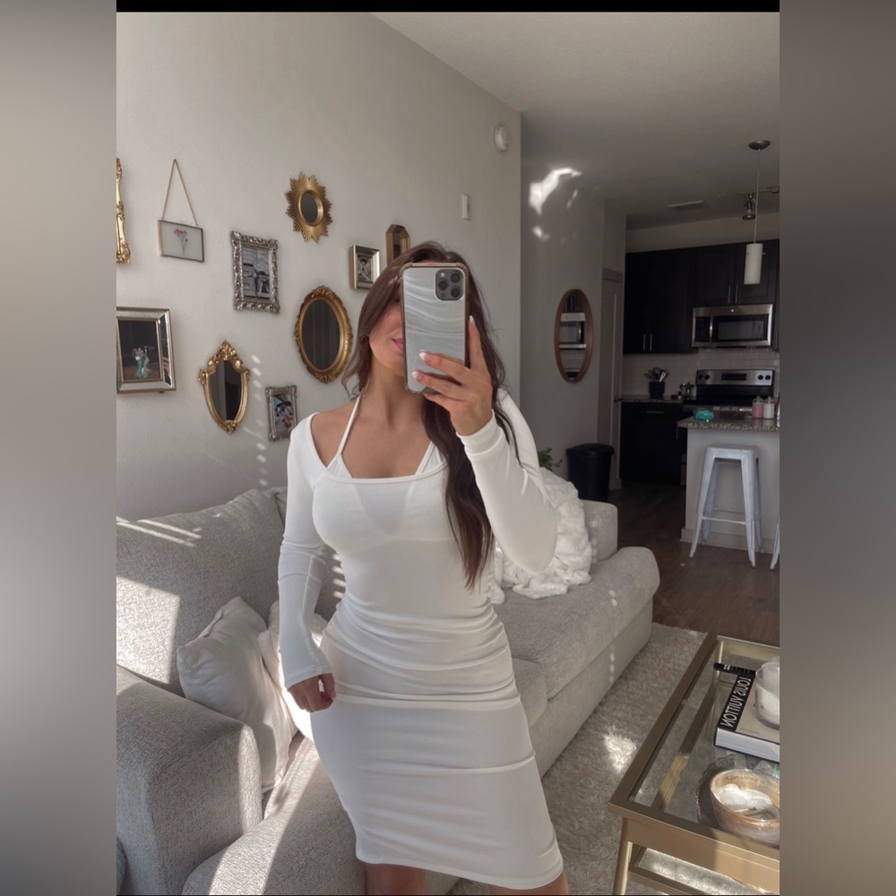 White Bra Shaped Neck MIDI Dress